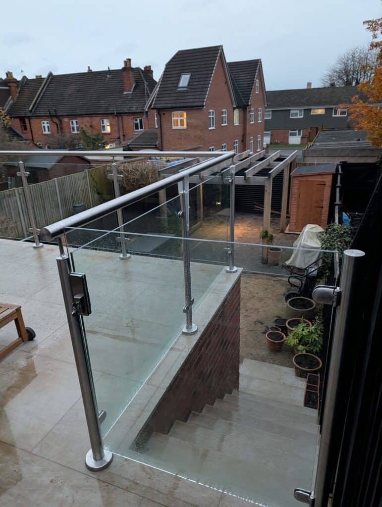 Rear parking, oak pergola and patio, Guildford